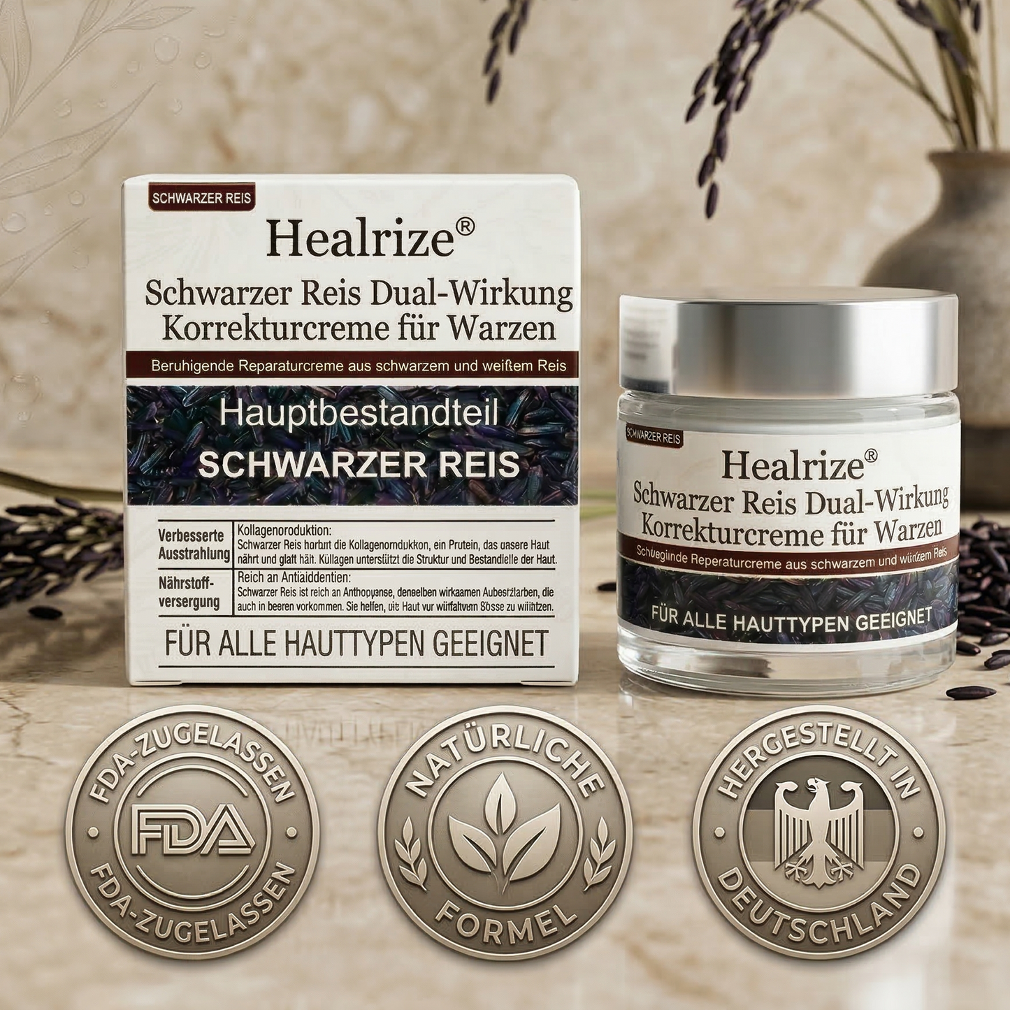 ⭐ Bestseller  | Healrize® Schwarzer Reis Dual-Wirkung Korrekturcreme für Warzen