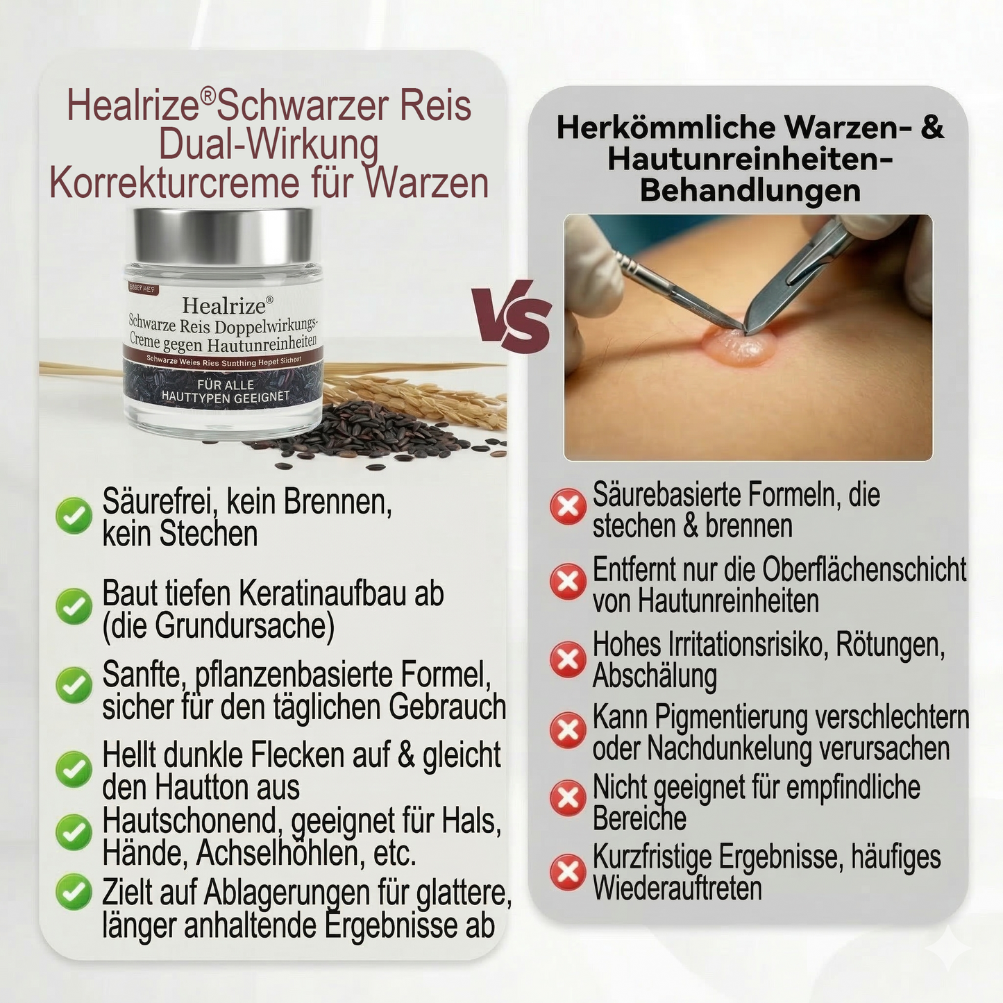 ⭐ Bestseller  | Healrize® Schwarzer Reis Dual-Wirkung Korrekturcreme für Warzen